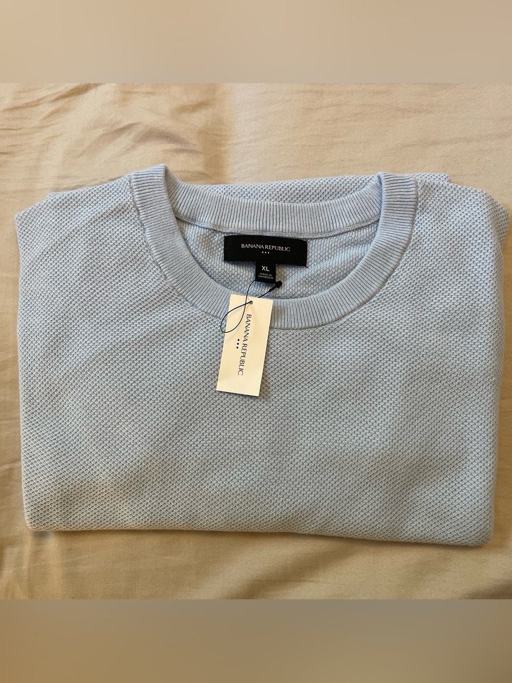 Banana Republic Men's Pale Blue Textured Crewneck Sweater